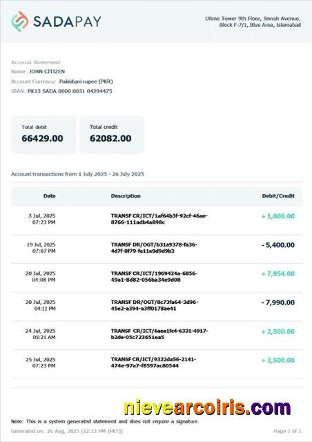 Pakistan SadaPay account statement Word and PDF